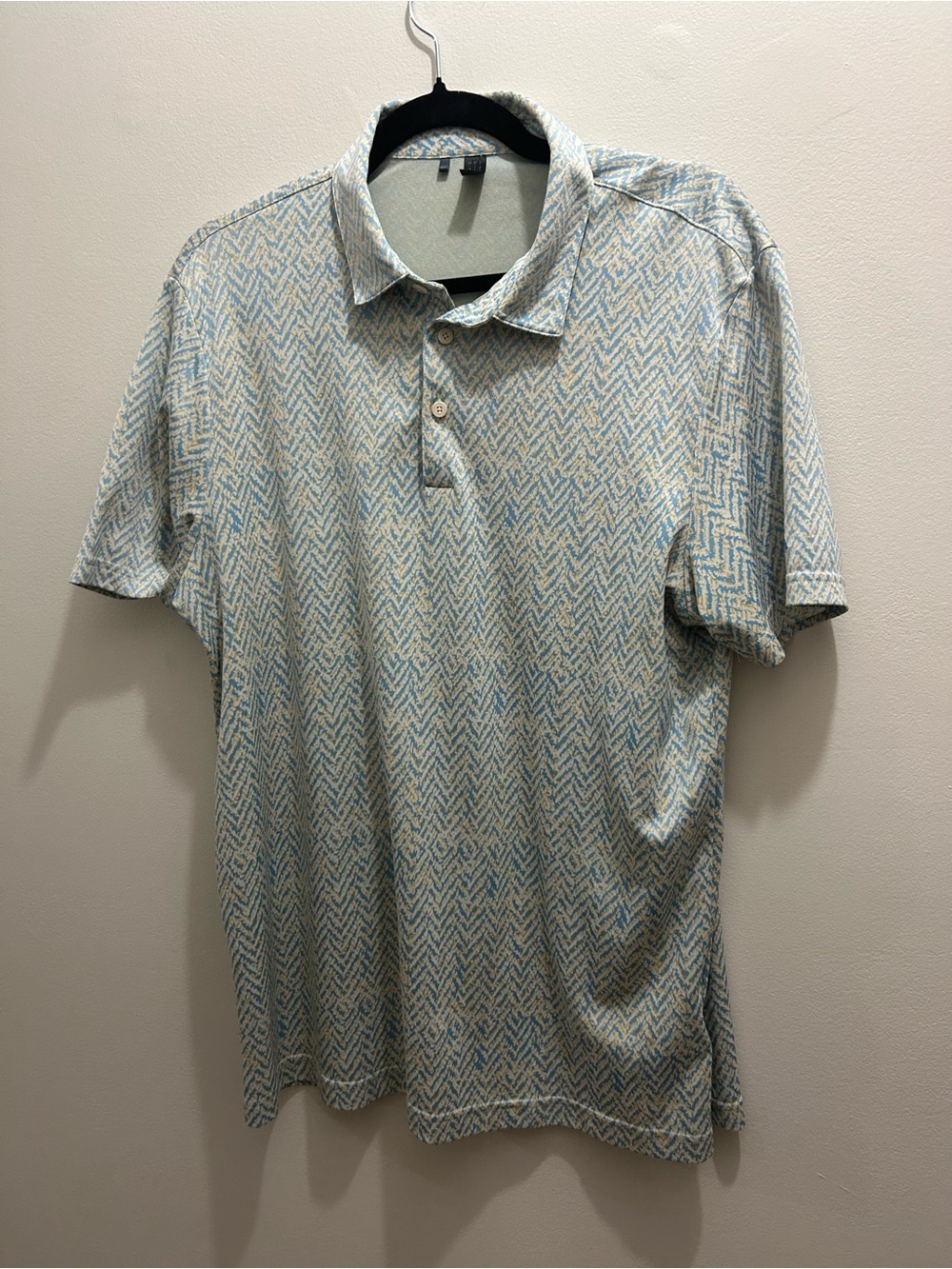 adidas Men's Patterned Polo in Light Blue and Cream